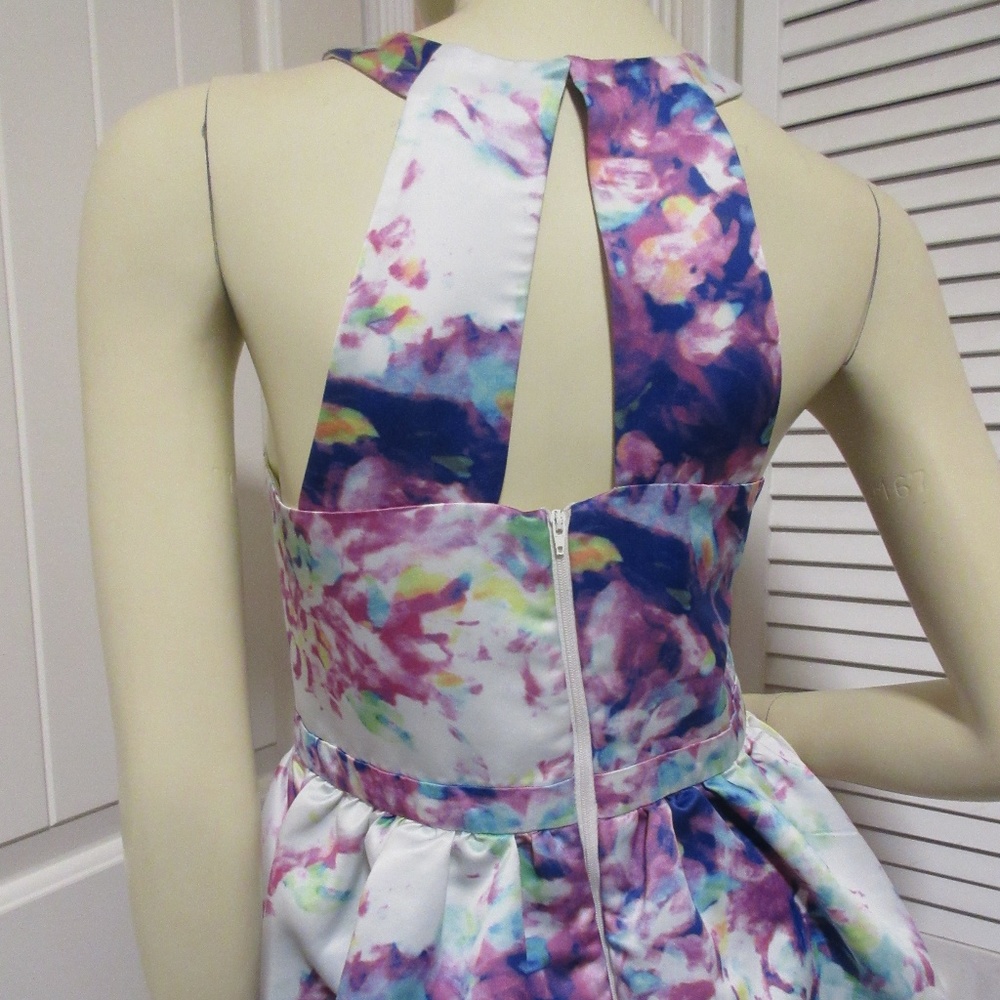 PARKER Fit-and-Flare Skater Dress 10 White Multicolor Satin Fairy Princess Party - Picture 6 of 8